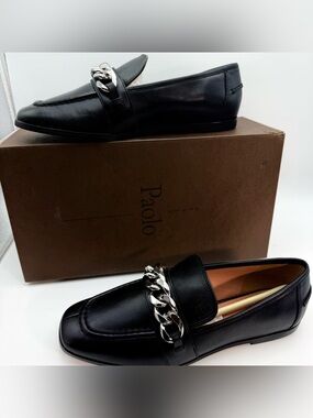 LINEA Paolo Metz-L Black Nappa Leather Chain Loafers Women’s 8.5M NIB